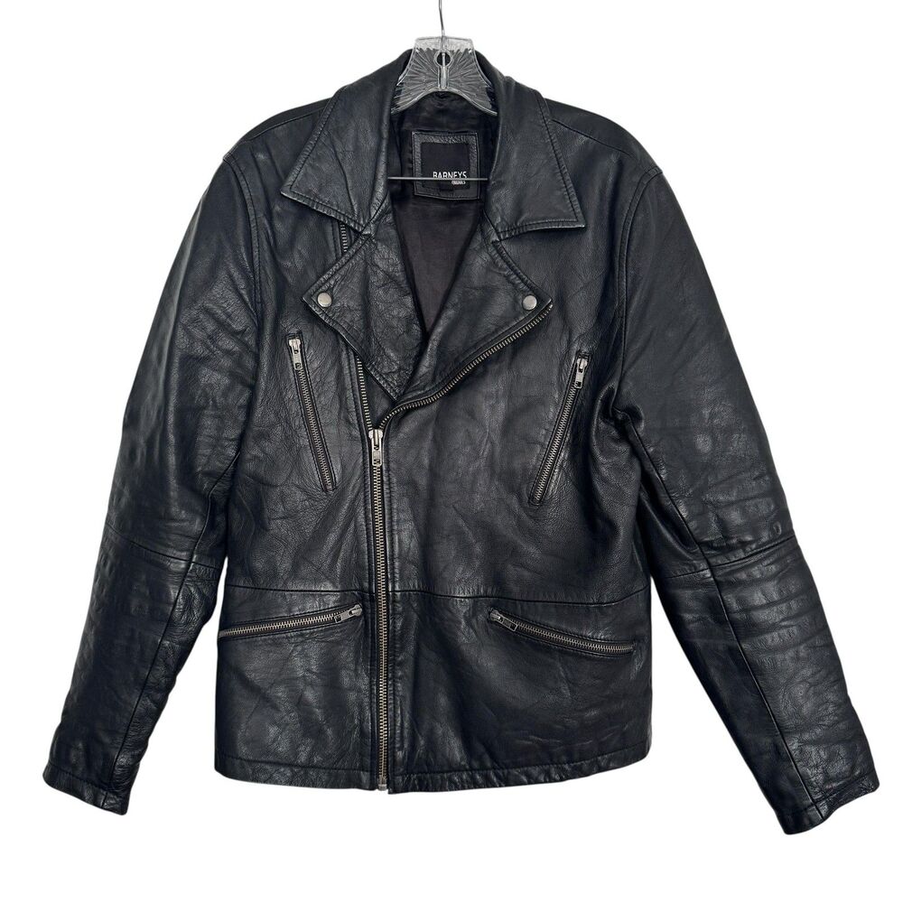Barneys New York Black Leather Biker Jacket - Men's